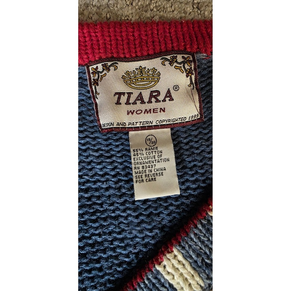 Vtg TIARA International Sweater Womens Large Winter Christmas Panel Cardigan - Picture 3 of 3